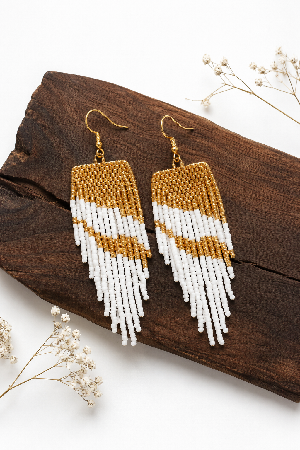 Ivory + Gold Cascade Beaded Earrings