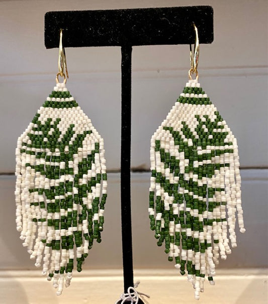 Green Ivory Palm handmade beaded earrings