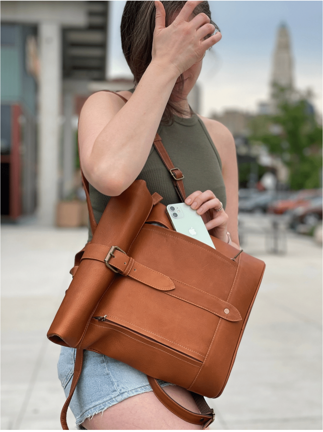 Leather Roll-Top Backpack