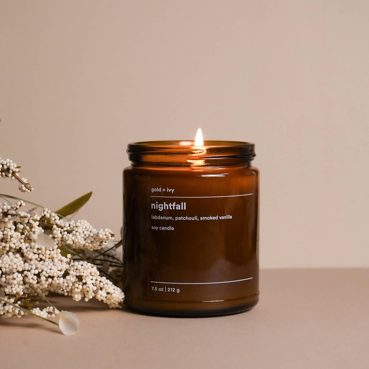 Nightfall soy candle - labdanum, patchouli, smoked vanilla