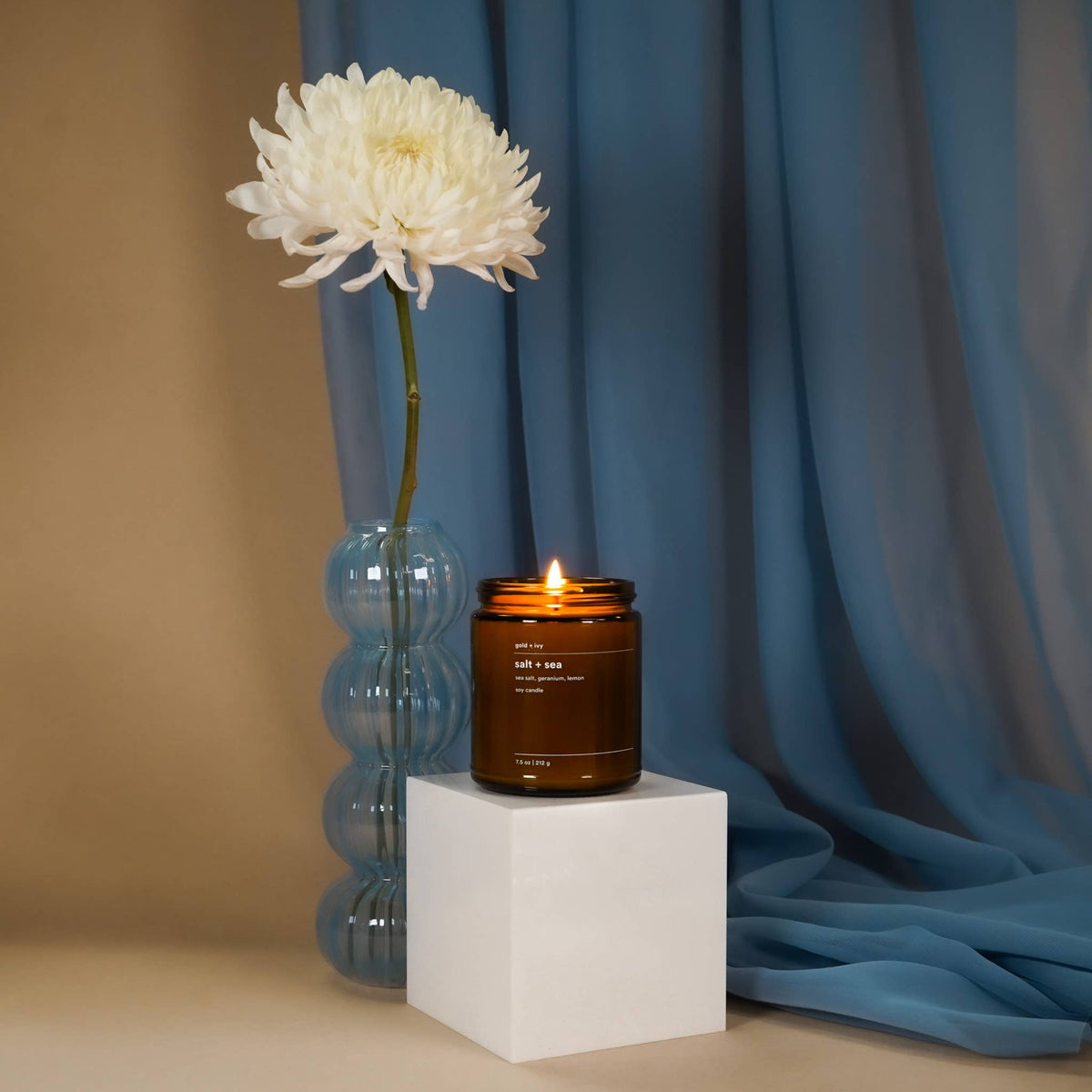 Salt + sea soy candle - sea salt, geranium, lemon