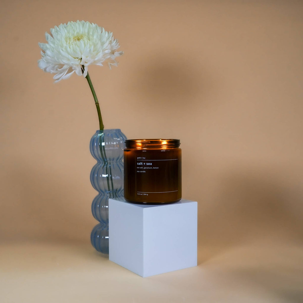 Salt + sea soy candle - sea salt, geranium, lemon
