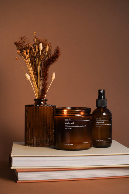 Nightfall soy candle - labdanum, patchouli, smoked vanilla