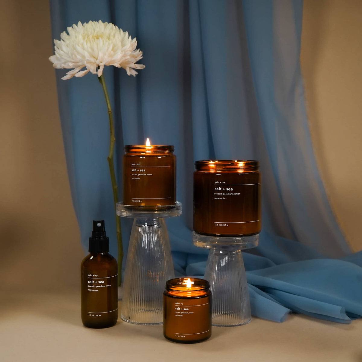 Salt + sea soy candle - sea salt, geranium, lemon