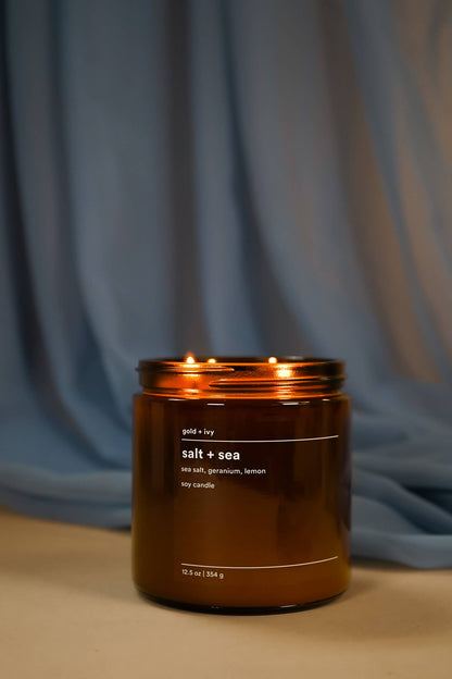 Salt + sea soy candle - sea salt, geranium, lemon